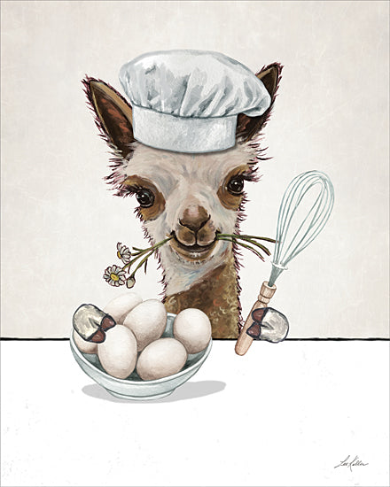 Lee Keller LK284 - LK284 - Alpaca Baker     - 12x16 donkey wearing glasses mixing bowl baking humorous farm animal kitchen chef character painting whimsical illustration from Penny Lane