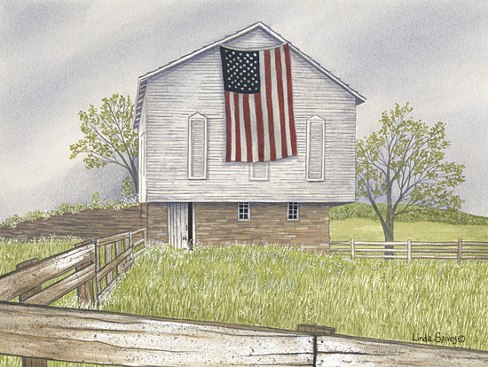 Linda Spivey LS1918 - LS1918 - Patriotic Heartland - 16x12 Patriotic, July 4th, American Flag, Barn, White Barn, Farm, Fence, Trees, Landscape, Fields, Summer from Penny Lane