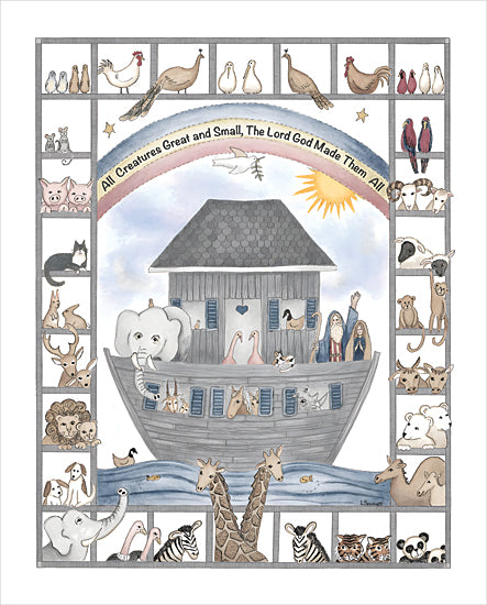 Linda Spivey LS1927 - LS1927 - Noah's Ark    - 12x16 noahs ark animals pairs folk art illustration biblical ark rainbow dove christian nursery animals elephant giraffe lion farm animals whimsical watercolor from Penny Lane