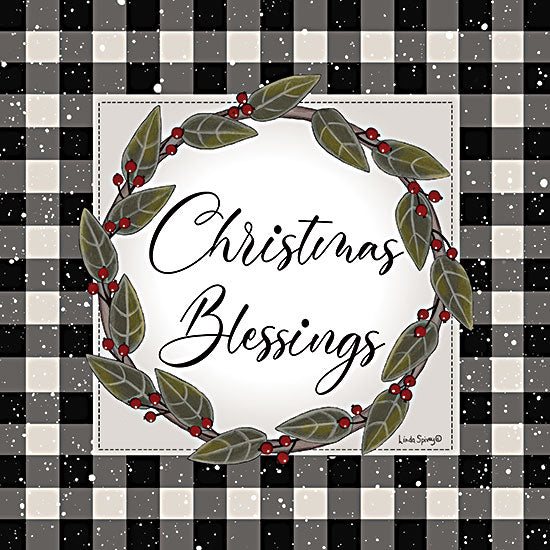 Linda Spivey LS1942 - LS1942 - Christmas Blessings - 12x12 christmas blessings sign, wreath greenery, holiday typography, farmhouse decor from Penny Lane