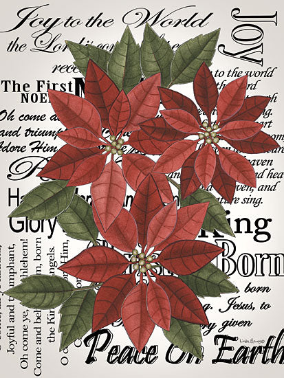 Linda Spivey LS1950 - LS1950 - Peace on Earth Poinsettias - 12x16 poinsettia flowers christmas hymn typography joy to the world peace on earth holiday floral illustration from Penny Lane