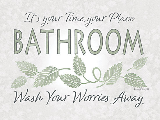 Linda Spivey LS1955 - LS1955 - Wash Your Worries Away - 16x12 home spaces, typography, botanical, bath, inspirational, leaves, greenery, bathroom sign, self-care, relaxation, decorative, feminine, digital illustration, neutral from Penny Lane