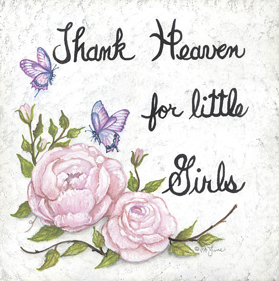 Mary Ann June MARY661 - MARY661 - Thank Heaven for Little Girls - 12x12 floral artwork with butterflies, pink roses, inspirational quote, feminine wall art, thank heaven for little girls, nursery decor from Penny Lane