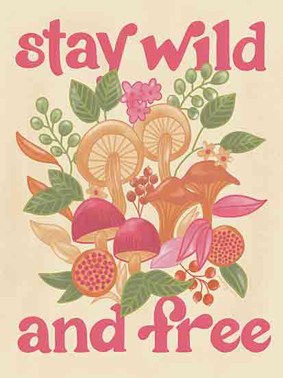 Molly Mattin MAT186 - MAT186 - Stay Wild and Free - 12x16 Mushrooms, Leaves, Stay Wild and Free, Typography, Signs, Textual Art, Pink, Spring from Penny Lane