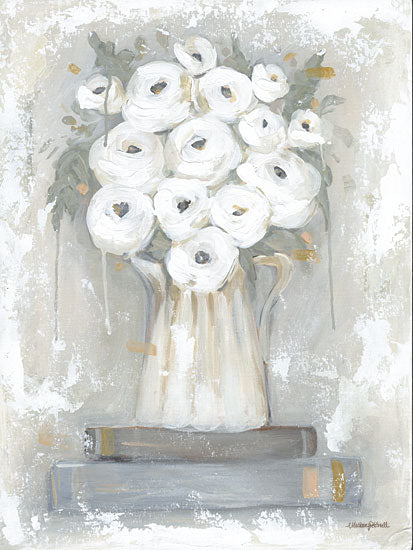 Mackenzie Kissell MKA159 - MKA159 - Book Bouquet - 12x16 white floral bouquet in pitcher still life neutral tones soft painterly flowers rustic decor from Penny Lane