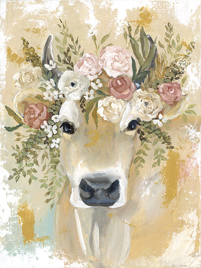 Mackenzie Kissell MKA170 - MKA170 - Luella the Cow - 12x16 cow portrait, farm animal art, cow with floral crown, rustic country painting, farmhouse style, decorative art from Penny Lane