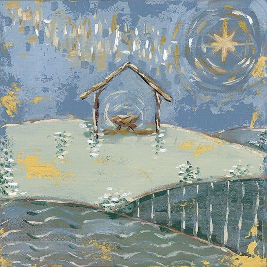 Mackenzie Kissell MKA226 - MKA226 - Bethlehem's Miracle - 12x12 Christmas, Holidays, Manger, Baby Jesus, Star, Abstract, Landscape, Blue, Gold from Penny Lane