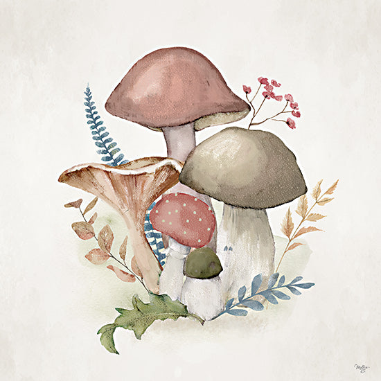 Mollie B. MOL2812 - MOL2812 - Mushroom Haven II      - 12x12 pastel mushrooms and leaves, botanical woodland scene, toadstools in nature, whimsical fungi cluster, forest illustration from Penny Lane