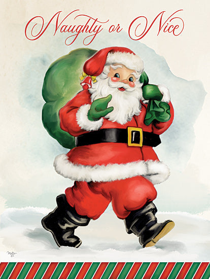 Mollie B. MOL2818 - MOL2818 - Naughty or Nice Santa - 12x16 holidays & seasonal, typography, backgrounds & patterns, christmas, winter, word art, humor, santa, snow, gift sack, vintage, whimsical, watercolor, red from Penny Lane