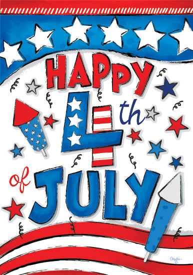 Mollie B. MOL2844 - MOL2844 - Happy 4th of July - 12x16 Happy 4th of July, patriotic fireworks and stars, red white and blue typography, celebration design, festive cartoon style from Penny Lane