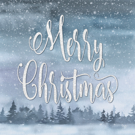 Mollie B. MOL2869 - MOL2869 - Snowy Skies Merry Christmas - 12x12 merry christmas text, snowflakes, night sky, winter forest, blue gradient background, festive greeting from Penny Lane