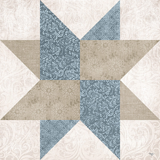 Mollie B. MOL2895 - MOL2895 - Blue Quilt Square III - 12x12 traditional quilt block, folk star, muted color palette, geometric textile art, fabric prints, patchwork symmetry from Penny Lane