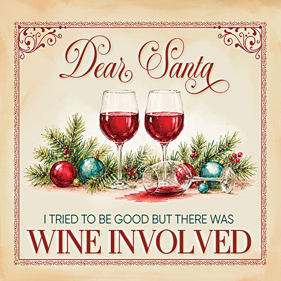 Mollie B. MOL2987 - MOL2987 - Wine Involved - 12x12 holidays & seasonal, food & drink, typography, christmas, wine & spirits, humor, wine glasses, spilled wine, pine needles, christmas ornaments, festive, vintage, whimsical, digital illustration, red from Penny Lane