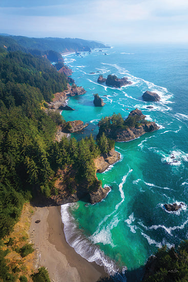 Martin Podt MPP1127 - MPP1127 - Oregon Coast - 12x18 rugged coastline, turquoise ocean, aerial seascape, rocky shore, forested cliffs, coastal landscape, Pacific shoreline, waves and coves, scenic overlook, natural coastline, seaside wilderness, ocean vista, dramatic coast, travel photography, blue water, evergreen headlands, horizon view, nature from above, beach cove, expansive shoreline from Penny Lane