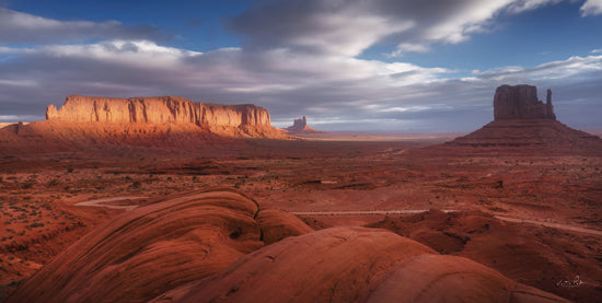 Martin Podt MPP1147 - MPP1147 - Valley View - 18x9 desert landscape, red rock formations, iconic buttes, Monument Valley, dramatic clouds, vast open space, western scenery, American Southwest, rugged beauty, sandstone formations from Penny Lane