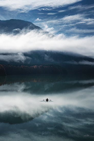 Martin Podt MPP1218 - MPP1218 - Moment of Solitude - 12x18 mountain lake with rowboat, lone boat reflection, alpine mountains, misty clouds over lake, peaceful wilderness from Penny Lane