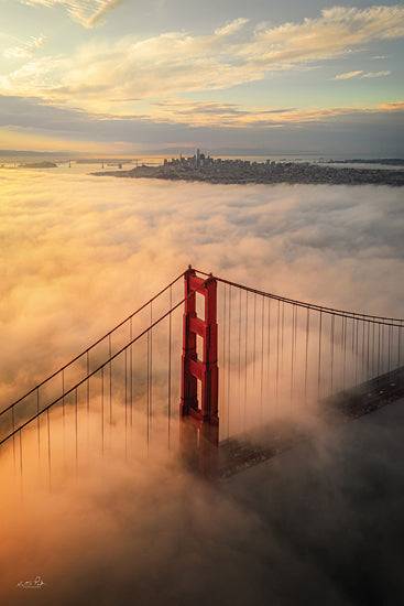 Martin Podt MPP1281 - MPP1281 - Golden Gate at Sunrise - 12x18 golden gate bridge above fog, san francisco skyline aerial view, suspension bridge tower emerging from clouds from Penny Lane