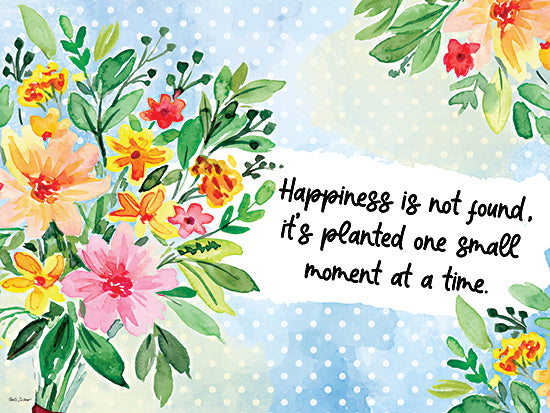 Nicole DeCamp ND1010 - ND1010 - Happiness is Flowers - 16x12 bright floral bouquet with green leaves, watercolor style, text happiness is not found it’s planted one small moment at a time from Penny Lane
