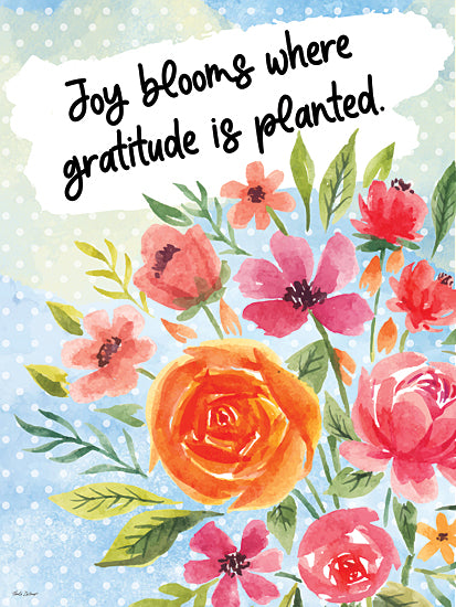 Nicole DeCamp ND1011 - ND1011 - Joy Blooms Flowers - 12x16 vibrant floral bouquet in watercolor style, text joy blooms where gratitude is planted, colorful spring-inspired art from Penny Lane