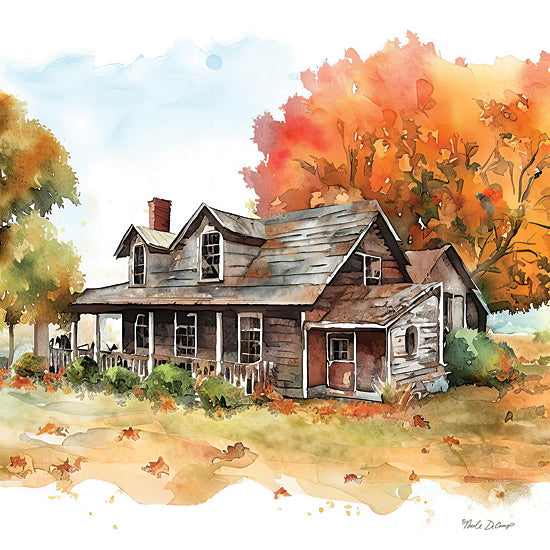 Nicole DeCamp ND140 - ND140 - Autumn in the Country - 12x12 Autumn, Fall, Country, Log Cabin, Porch, Trees, Fall Leaves, Landscape, Watercolor from Penny Lane