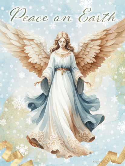 Nicole DeCamp ND652 - ND652 - Peace on Earth Angel - 12x16 Christmas, Holidays, Religious, Angel, Peace on Earth, Typography, Signs, Textual Art, Winter, Snowflakes, Gold Ribbon from Penny Lane