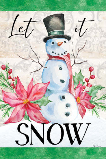 Nicole DeCamp ND685 - ND685 - Let It Snow Snowman - 12x18 Christmas, Holidays, Snowman, Poinsettias, Let It Snow, Typography, Signs, Textual Art, Greenery, Top Hat, Scarf, Green Border, Winter from Penny Lane