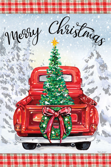 Nicole DeCamp ND686 - ND686 - Merry Christmas Truck - 12x18 Christmas, Holidays, Truck, Red Truck, Truck Bed, Merry Christmas, Typography, Signs, Textual Art, Christmas Tree, Wreath, Trees, Snow, Winter, Red Plaid Border from Penny Lane