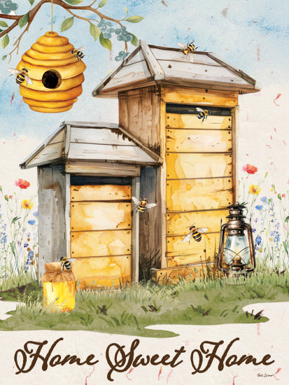 Nicole DeCamp ND846 - ND846 - Home Sweet Home Wild Beehives - 12x16 beehives watercolor sign, home sweet home, honey bee art, farmhouse bee decor, cottage garden, lantern, honey jar, spring flowers, rustic beekeeping illustration, whimsical welcome art, hand painted style, apiary print, country home decor, soft pastel artwork, honeycomb theme, charming farmhouse sign, decorative bee wall art, floral accents, cheerful rural illustration, cozy home sentiment from Penny Lane