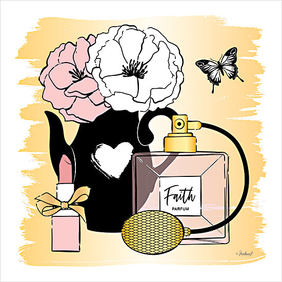 Martina Pavlova PAV582 - PAV582 - Faith Parfum - 12x12 faith perfume bottle with lipstick and flowers, feminine beauty accessories illustration, luxury fragrance concept, cosmetic fashion still life, elegant feminine theme from Penny Lane