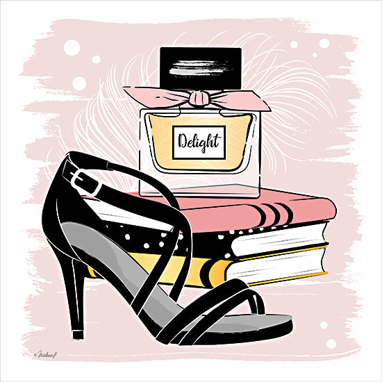 Martina Pavlova PAV583 - PAV583 - Fashion Delight - 12x12 delight perfume bottle with high heel shoe and books, feminine fashion accessories, stylish beauty illustration, luxury fragrance art, glam lifestyle theme from Penny Lane