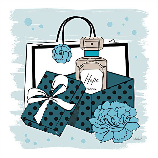 Martina Pavlova PAV590 - PAV590 - Hope Parfum - 12x12 hope perfume bottle with shopping bags and flowers, fashion shopping illustration, feminine retail theme, luxury fragrance concept art from Penny Lane