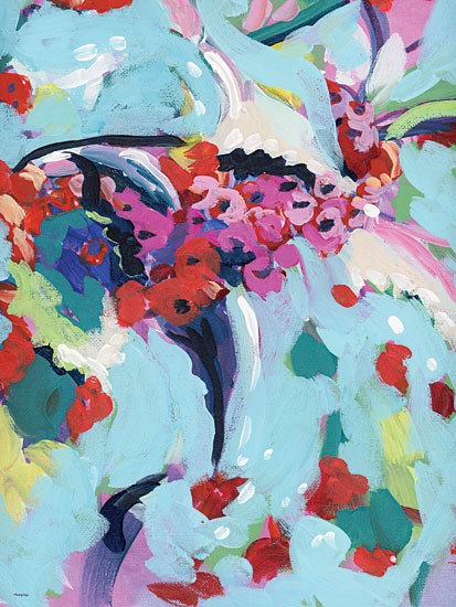 Painting Paige PP126 - PP126 - December Birth Flower - 12x16 abstract aqua floral composition, pink clustered blossoms, loose petals and leaves, modern botanical painting, energetic color blocking, mint turquoise palette, expressive acrylic strokes, dreamy garden abstraction, contemporary wall art, painterly floral texture from Penny Lane