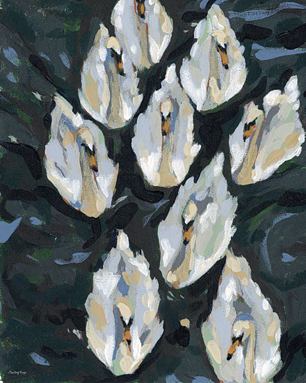 Painting Paige PP200 - PP200 - Sapphire Swimming Swans - 12x16 animals, landscape, birds, aquatic animals, wildlife, lakes, swans, water, painterly, contemporary, oil painting, navy from Penny Lane