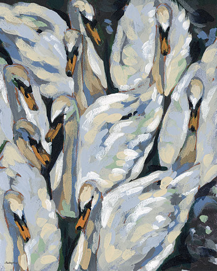 Painting Paige PP201 - PP201 - Sapphire Swan Scatter - 12x16 animals, aquatic animals, birds, wildlife, swan, flock, water, painterly, decorative, acrylic, blue from Penny Lane