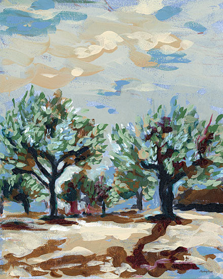 Painting Paige PP209 - PP209 - Sunday Olive Trees - 12x16 landscape, botanical, trees, greenery, sky, olive trees, field, clouds, shadows, painterly, decorative, gouache, green from Penny Lane