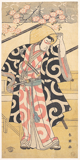 Lauren Rader RAD1600 - RAD1600 - TheSecond Ichikawa Monnosuke - 9x18 figurative, botanical, world culture, floral, samurai, kimono, cherry blossoms, japanese art, ukiyo-e, vintage, decorative, woodcut, multicolor from Penny Lane