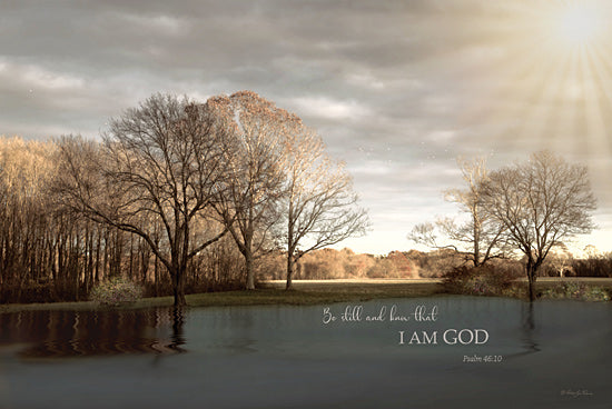 Robin-Lee Vieira RLV712 - RLV712 - Be Still and Know - 18x12 religious & spiritual, landscape, typography, trees, lakes, sky, inspirational, word art, sunset, reflection, clouds, bare trees, moody, photography, neutral from Penny Lane