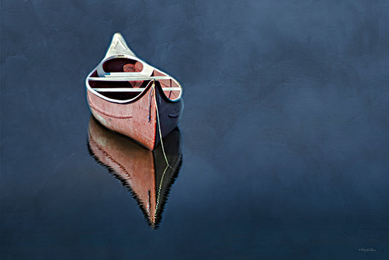 Robin-Lee Vieira RLV813 - RLV813 - Well Anchored - 18x12 red canoe, boat reflection, calm blue water, minimalism, still water, docked boat, serene lake, symmetry reflection, tranquil aquatic scene, nautical theme from Penny Lane