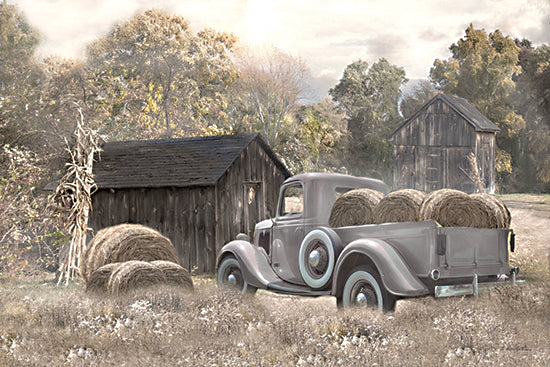 Robin-Lee Vieira RLV851 - RLV851 - Back in the Hay Days - 18x12 vintage farm truck, hay bales, rustic barn, autumn countryside, rural landscape, harvest season, antique pickup, farmland scenery, nostalgic country life from Penny Lane