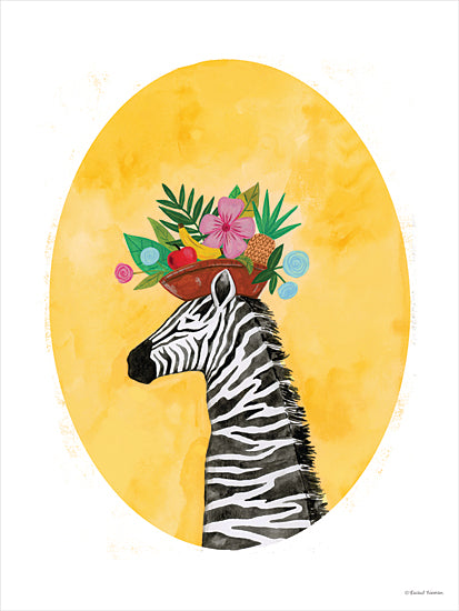 Rachel Nieman RN586 - RN586 - Tropical Zebra - 12x16 zebra illustration, whimsical animal, tropical fruit hat, humorous jungle art, playful decor, safari wildlife from Penny Lane