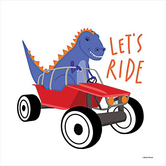 Rachel Nieman RN616 - RN616 - Let's Ride Dinosaur - 12x12 Children, Cartoon, Whimsical, Dinosaur, Go Cart, Let's Ride, Typography, Signs, Textual Art from Penny Lane