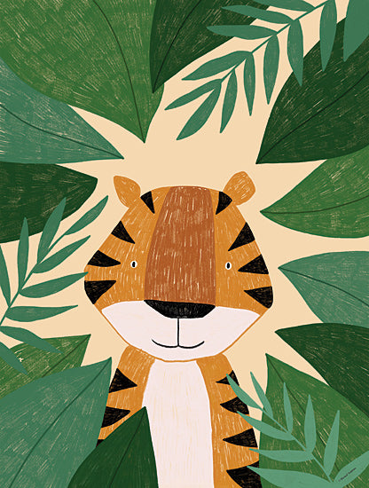 Rachel Nieman RN644 - RN644 - Tiger Peek-a-Boo - 12x16 Tiger, Children, Children Rooms, Leaves, Palm Leaves, Tropical from Penny Lane