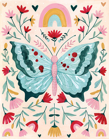 Rachel Nieman RN645 - RN645 - Butterly Rainbow I - 12x16 folk art butterfly, decorative flowers, pastel botanical pattern, whimsical insect illustration, colorful floral symmetry from Penny Lane