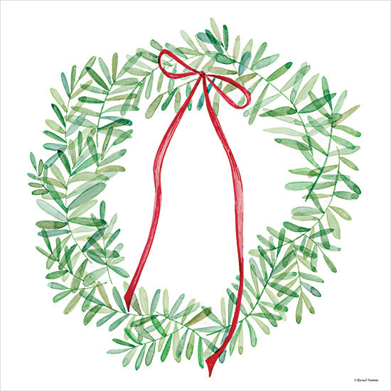 Rachel Nieman RN649 - RN649 - Christmas Wreath - 12x12 Christmas, Holidays, Wreath, Greenery, Red Ribbon from Penny Lane