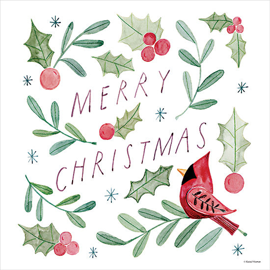 Rachel Nieman RN650 - RN650 - Merry Christmas Cardinal - 12x12 Christmas, Holidays, Cardinal, Holly, Berries, Greenery, Merry Christmas, Typography, Signs, Textual Art, Winter from Penny Lane