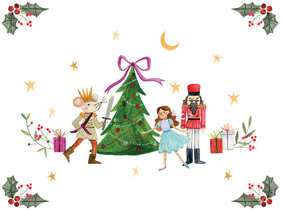 Rachel Nieman RN691 - RN691 - Nutcracker Around the Christmas Tree - 16x12 nutcracker, christmas tree, gifts, clara, mouse king, holiday theme, holly leaves, whimsical characters, stars and moon from Penny Lane