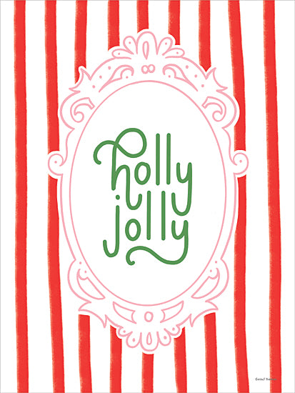 Rachel Nieman RN780 - RN780 - Whimsy Holly Jolly - 12x16 holly jolly, typography design, festive lettering, red and white stripes, green text, pink frame, Christmas decor, holiday cheer, word art, decorative print, seasonal typography, merry saying from Penny Lane