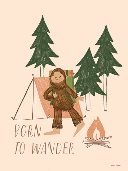 Rachel Nieman RN802 - RN802 - Born to Wander - 16x12 bigfoot sasquatch camping forest trees campfire tent backpack wander adventure outdoors nature illustration from Penny Lane