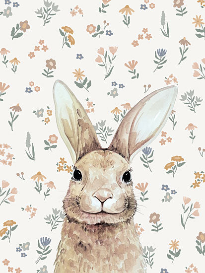 Rachel Nieman RN815 - RN815 - Happy Flower Bunny   - 12x16 animals, botanical, backgrounds & patterns, juvenile, holidays & seasonal, wildlife, floral, greenery, children, spring, easter, rabbit, bunny, wildflowers, gentle, whimsical, painterly, watercolor, neutral from Penny Lane