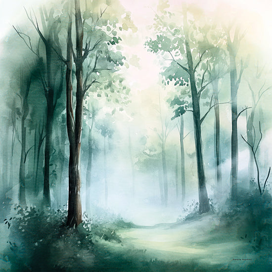 Svetlana Aleinikova SA100 - SA100 - Dreamy Woodland - 12x12 misty forest, green landscape, foggy woods, watercolor trees, serene, peaceful nature, dawn in forest from Penny Lane